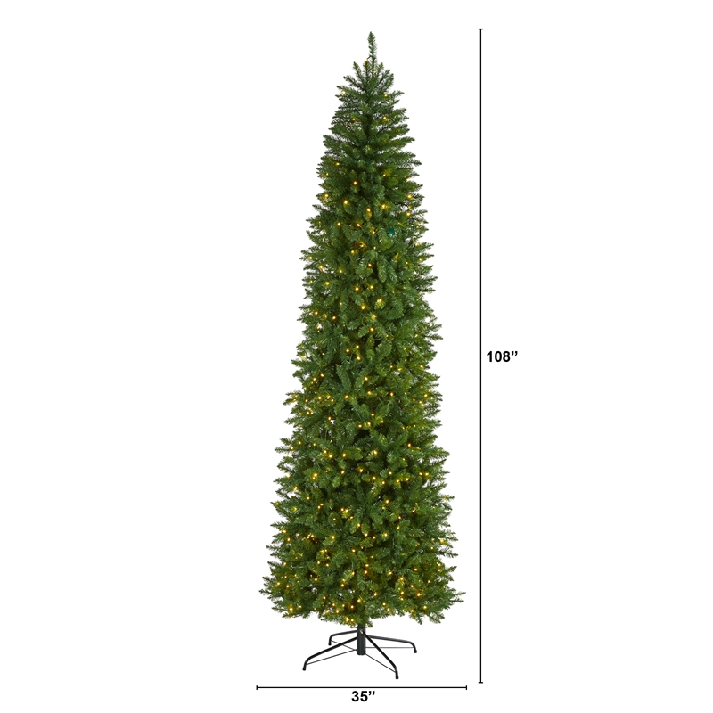 Nearly Natural 9ft Slim Green Mountain Pine Christmas Tree with 600 Clear LED