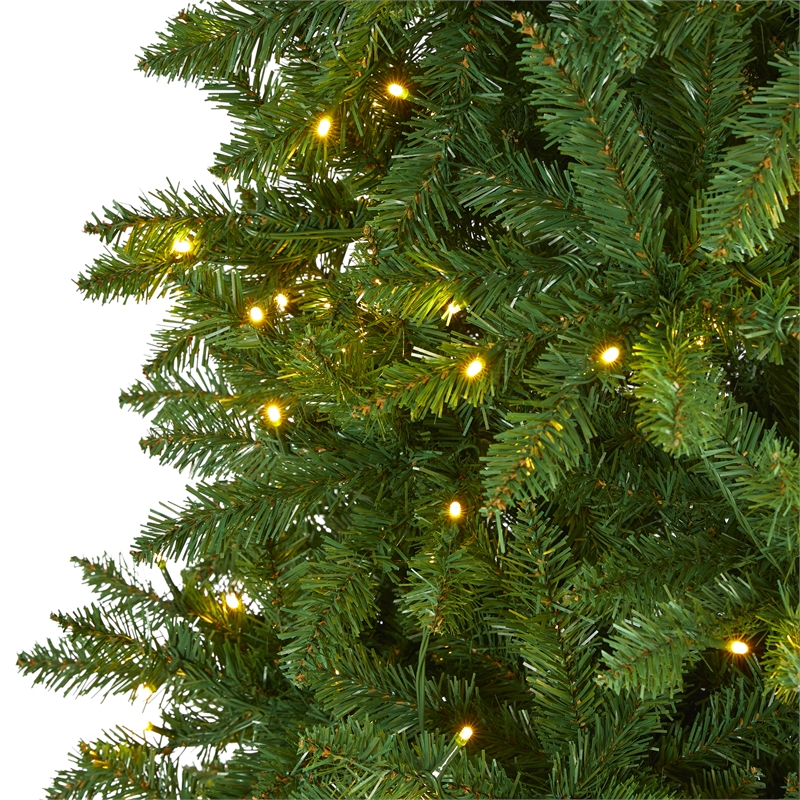 Nearly Natural 9ft Slim Green Mountain Pine Christmas Tree with 600 Clear LED