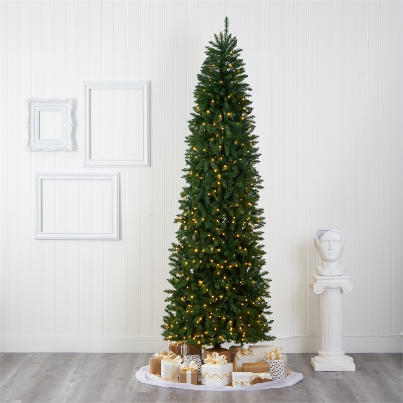 Nearly Natural 9ft Slim Green Mountain Pine Christmas Tree with 600 Clear LED