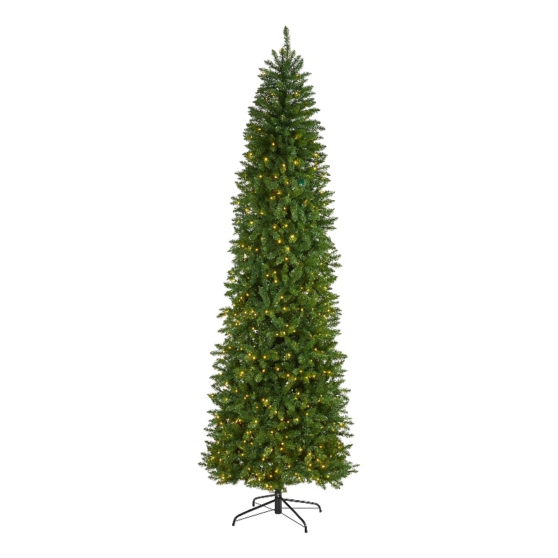 Nearly Natural 9ft Slim Green Mountain Pine Christmas Tree with 600 Clear LED