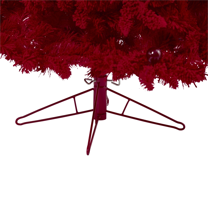 Nearly Natural 7ft Red Flocked Fraser Fir Christmas Tree with 500 Red Lights