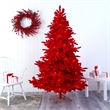 Nearly Natural 7ft Red Flocked Fraser Fir Christmas Tree with 500 Red Lights