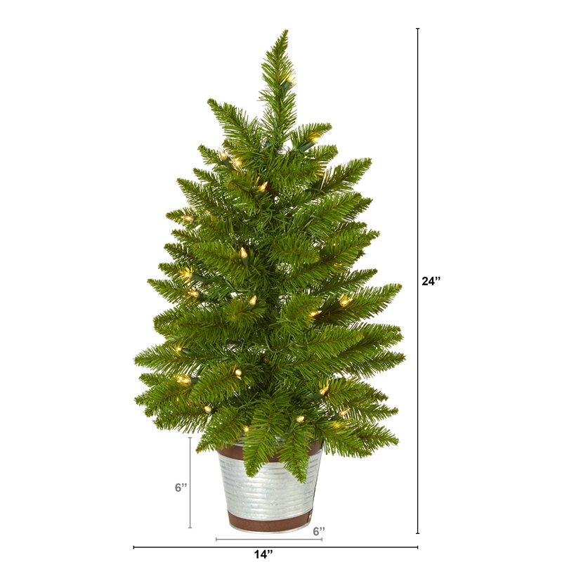 Nearly Natural 2ft Providence Pine Christmas Tree in Planter w/ 35 Lights