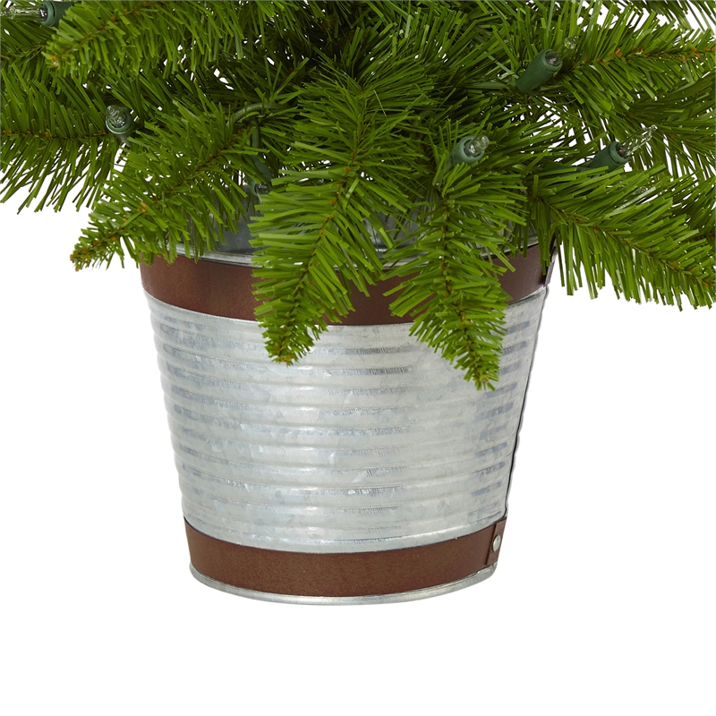 Nearly Natural 2ft Providence Pine Christmas Tree in Planter w/ 35 Lights