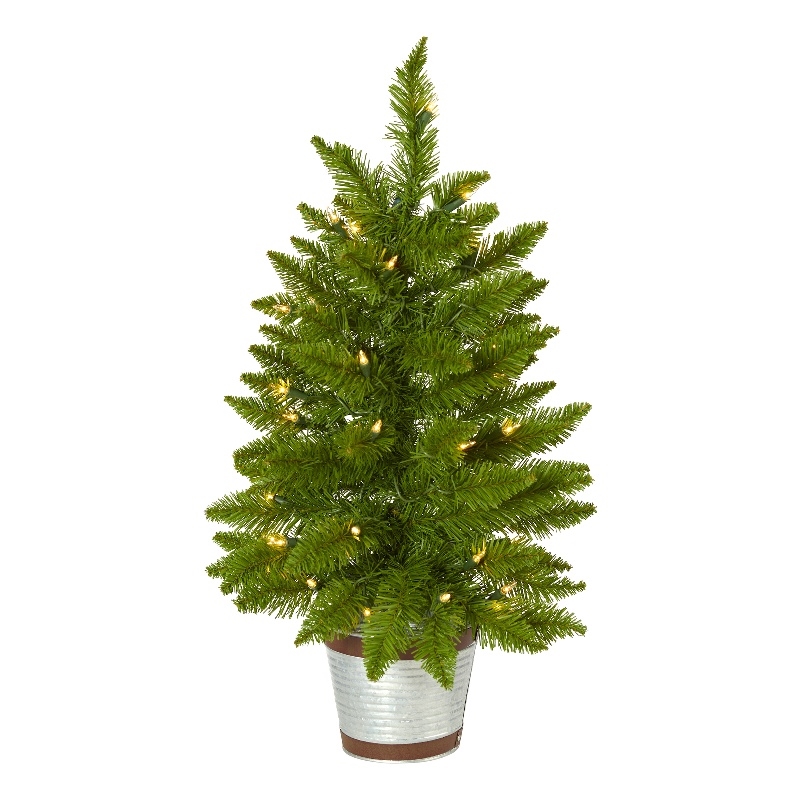 Nearly Natural 2ft Providence Pine Christmas Tree in Planter w/ 35 Lights