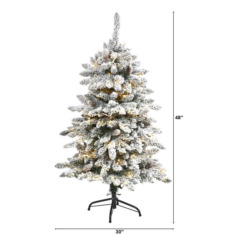 Nearly Natural 4ft Flocked Livingston Fir Christmas Tree w/ 150 Clear Warm LED