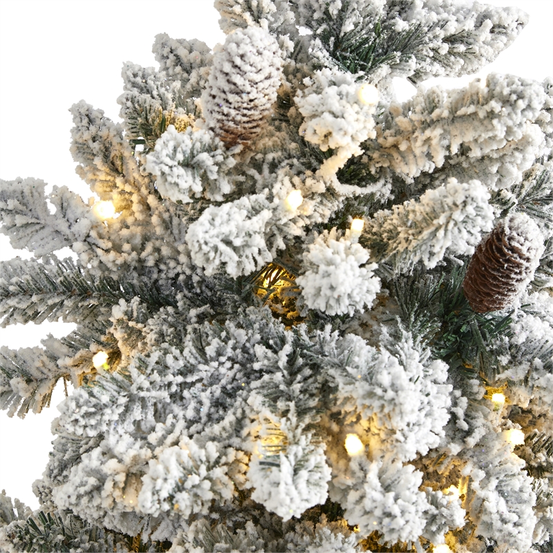 Nearly Natural 4ft Flocked Livingston Fir Christmas Tree w/ 150 Clear Warm LED