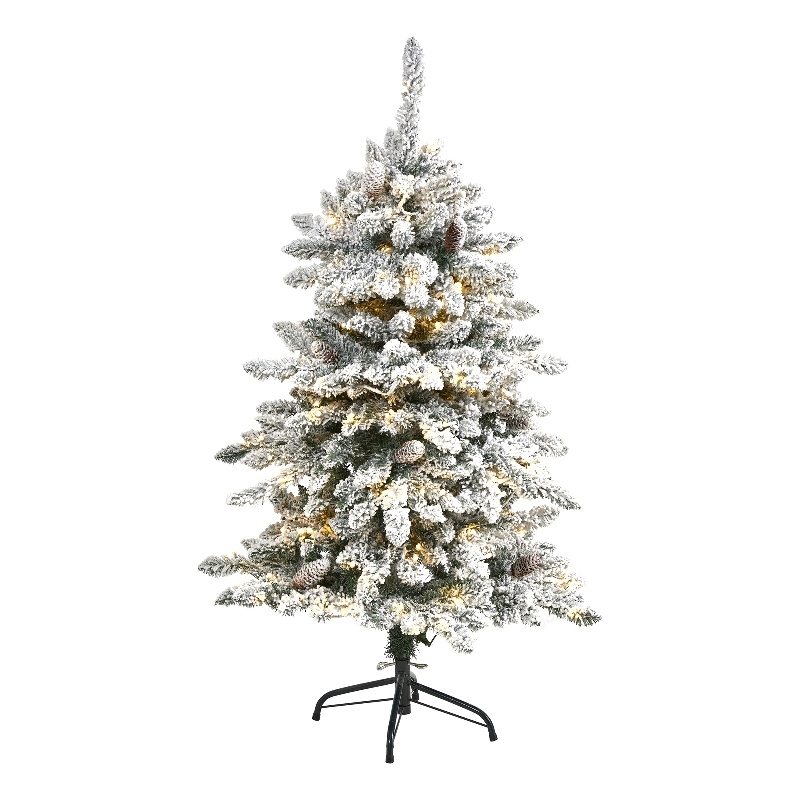 Nearly Natural 4ft Flocked Livingston Fir Christmas Tree w/ 150 Clear Warm LED