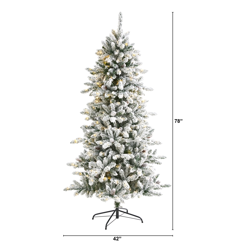 Nearly Natural 6.5ft Flocked Livingston Fir Christmas Tree w/300 Clear Warm LED