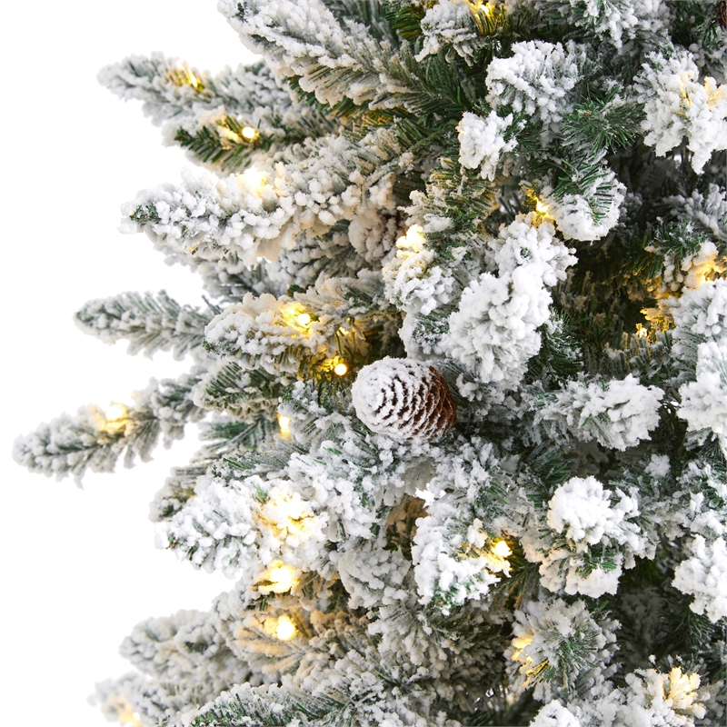 Nearly Natural 6.5ft Flocked Livingston Fir Christmas Tree w/300 Clear Warm LED