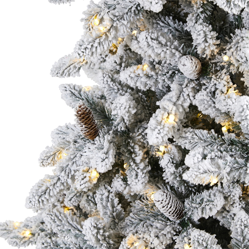Nearly Natural 9ft Flocked Livingston Fir Christmas Tree w/ 650 Clear Warm LED