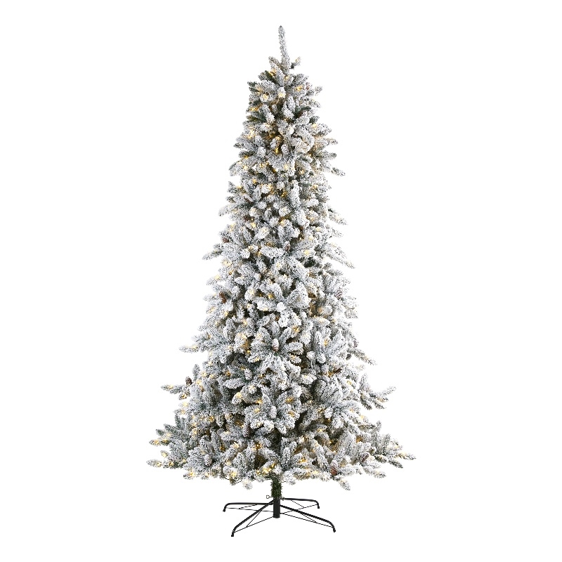 Nearly Natural 9ft Flocked Livingston Fir Christmas Tree w/ 650 Clear Warm LED