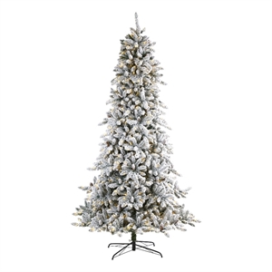 Nearly Natural 9ft Flocked Livingston Fir Christmas Tree w/ 650 Clear Warm LED