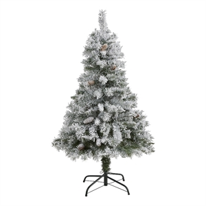 Nearly Natural 4ft Flocked White River Mountain Pine Artificial Christmas Tree