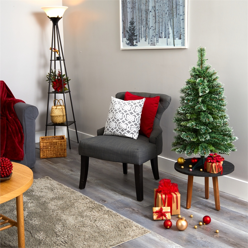 Nearly Natural 3ft Wisconsin Slim Snow Tip Pine Christmas Tree w/50 Clear LED