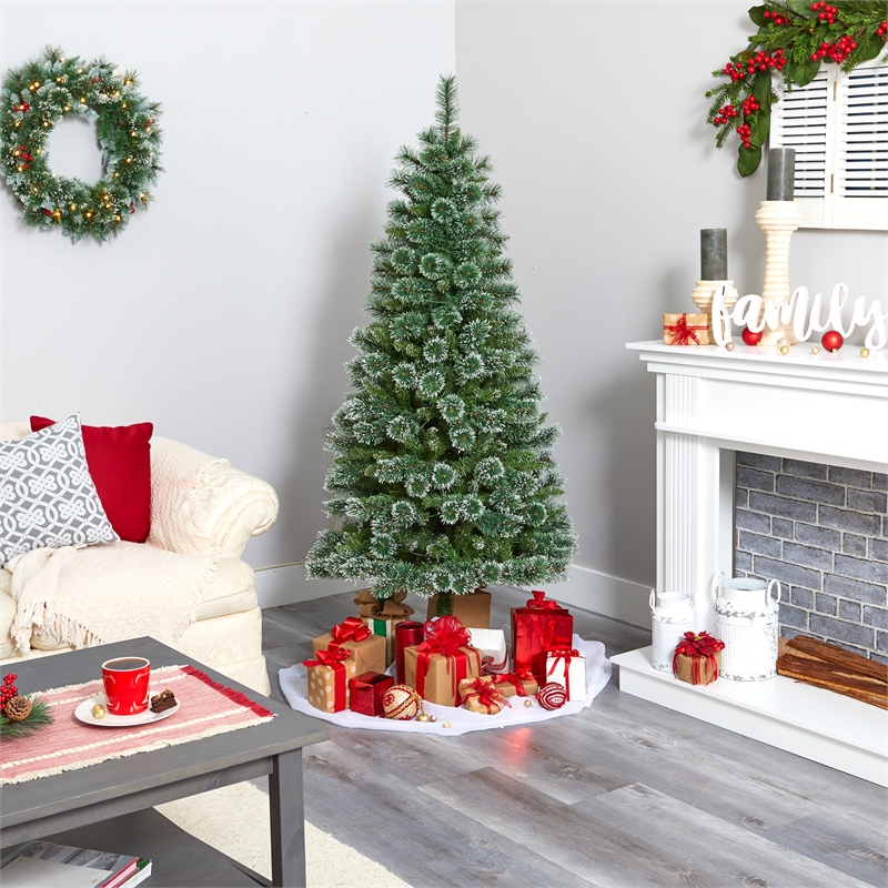 Nearly Natural 6ft Wisconsin Slim Snow Tip Pine Christmas Tree w/300 Clear LED
