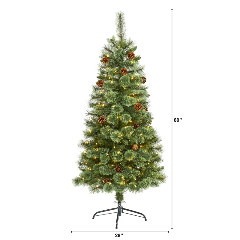 Nearly Natural 5ft White Mountain Pine Christmas Tree w/200 Clear LED