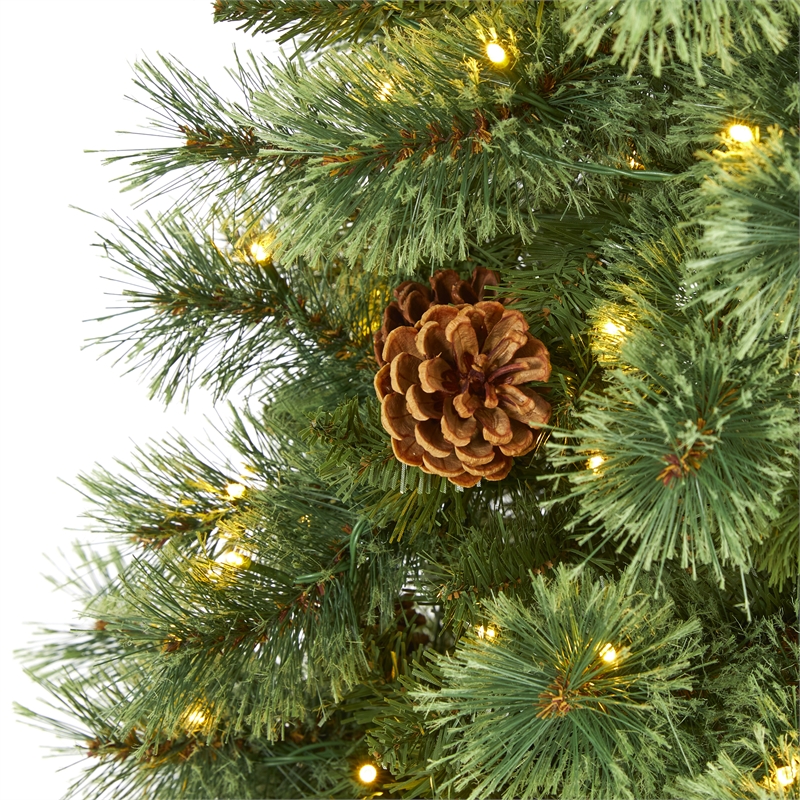 Nearly Natural 5ft White Mountain Pine Christmas Tree w/200 Clear LED