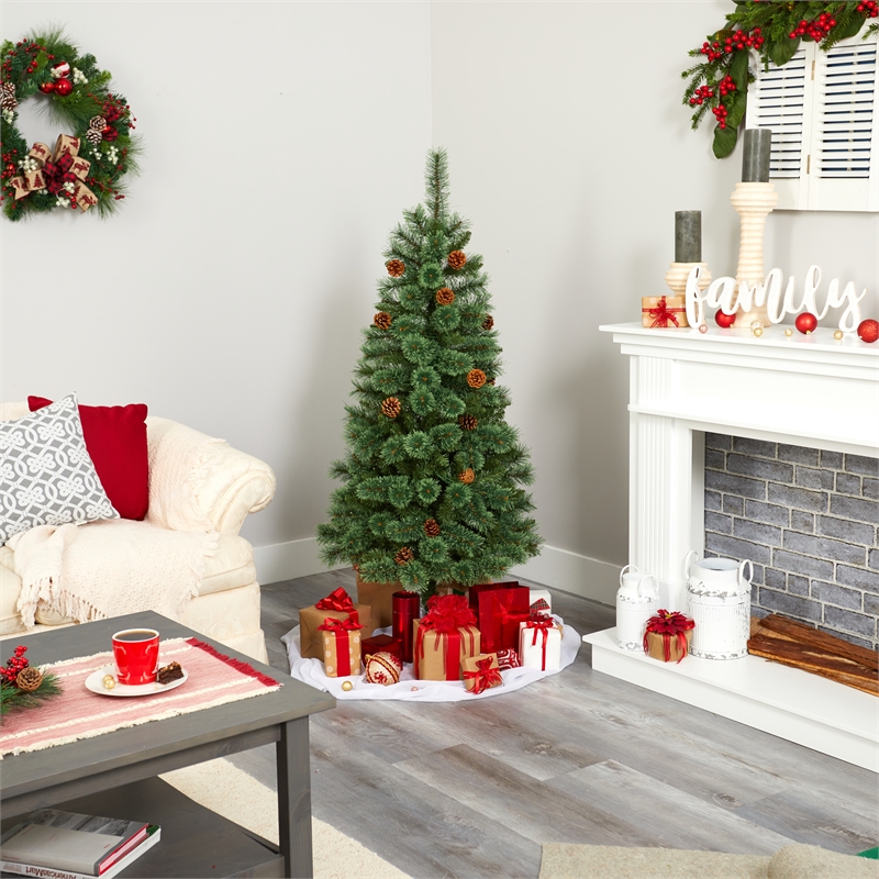 Nearly Natural 5ft White Mountain Pine Christmas Tree w/200 Clear LED