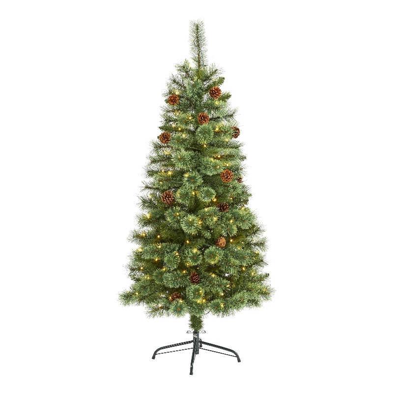 Nearly Natural 5ft White Mountain Pine Christmas Tree w/200 Clear LED