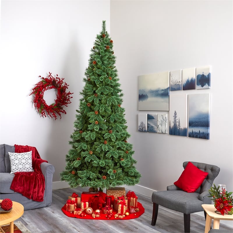 Nearly Natural 10ft White Mountain Pine Christmas Tree w/850 Clear LED