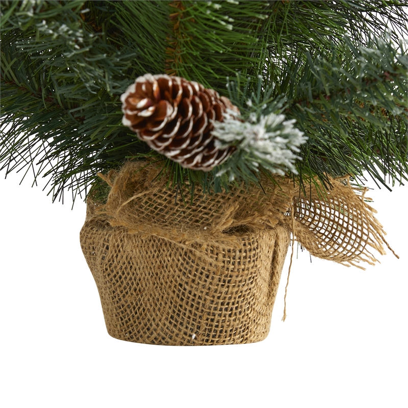 Nearly Natural 2ft Frosted Pine Christmas Tree w/ 35 Clear LED Lights
