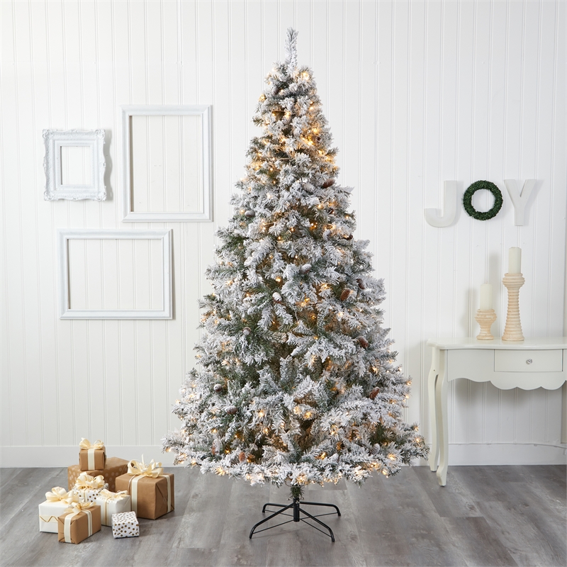Nearly Natural 8ft Flocked White River Mountain Pine Christmas Tree
