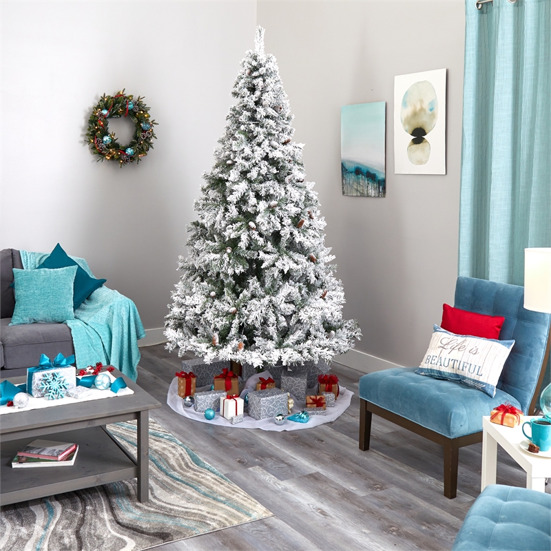 Nearly Natural 8ft Flocked White River Mountain Pine Christmas Tree
