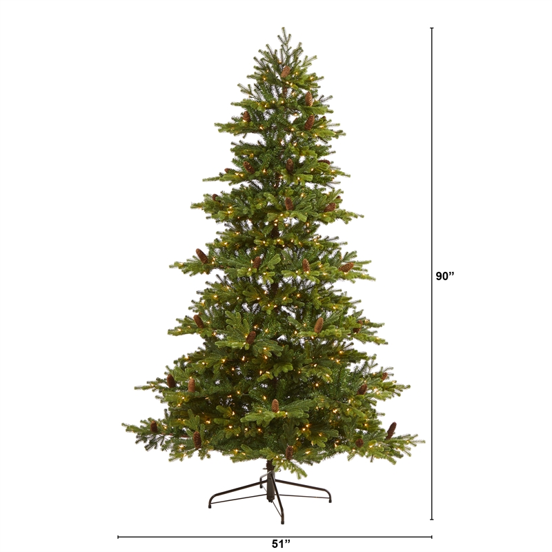 Nearly Natural 7.5ft Yukon Mountain Fir Christmas Tree w/ 600 Clear Lights