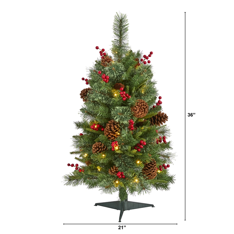 Nearly Natural 3ft Norway Mixed Pine Christmas Tree w/ 50 Clear LED Lights