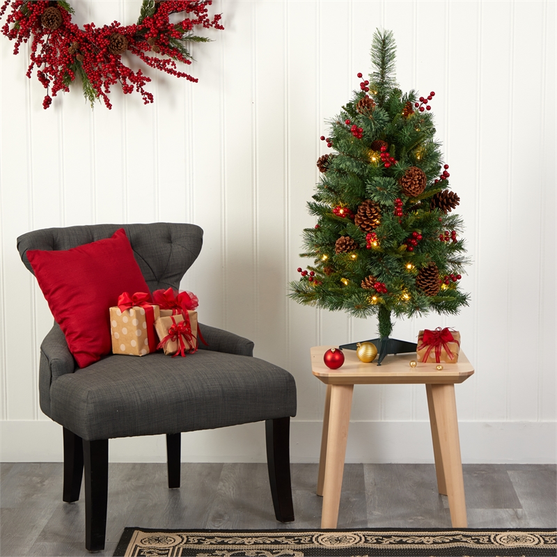 Nearly Natural 3ft Norway Mixed Pine Christmas Tree w/ 50 Clear LED Lights