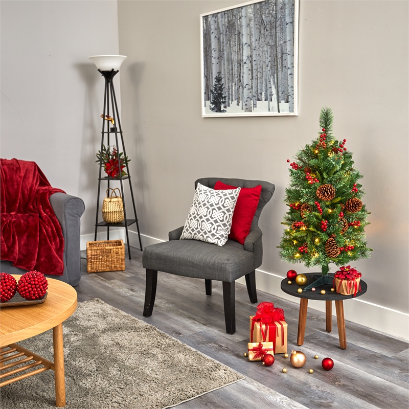Nearly Natural 3ft Norway Mixed Pine Christmas Tree w/ 50 Clear LED Lights