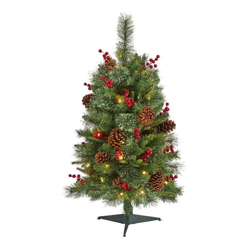 Nearly Natural 3ft Norway Mixed Pine Christmas Tree w/ 50 Clear LED Lights