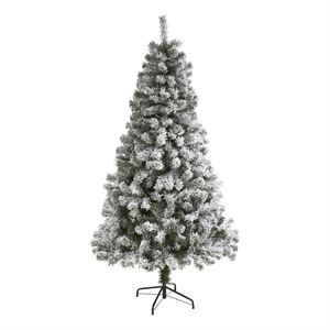 Nearly Natural 6ft Flocked West Virginia Fir Artificial Green Christmas Tree
