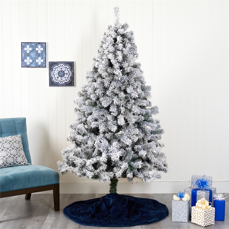 Nearly Natural 7ft Flocked West Virginia Fir Artificial Green Christmas Tree