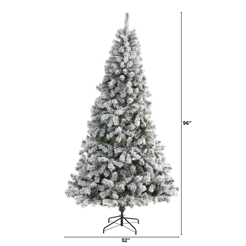Nearly Natural 8ft Flocked West Virginia Fir Artificial Green Christmas Tree