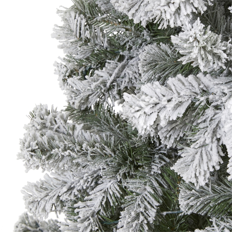 Nearly Natural 8ft Flocked West Virginia Fir Artificial Green Christmas Tree