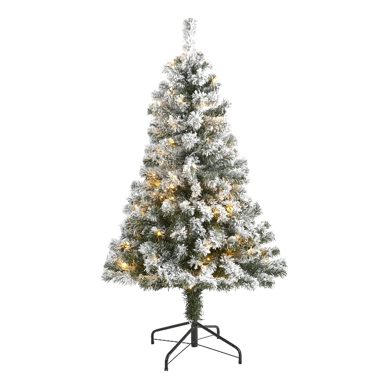 Nearly Natural 4ft Flocked West Virginia Fir Christmas Tree w/ 100 Clear LED