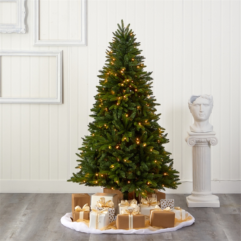Nearly Natural 6ft Sun Valley Fir Artificial Christmas Tree w/ 300 Clear LED