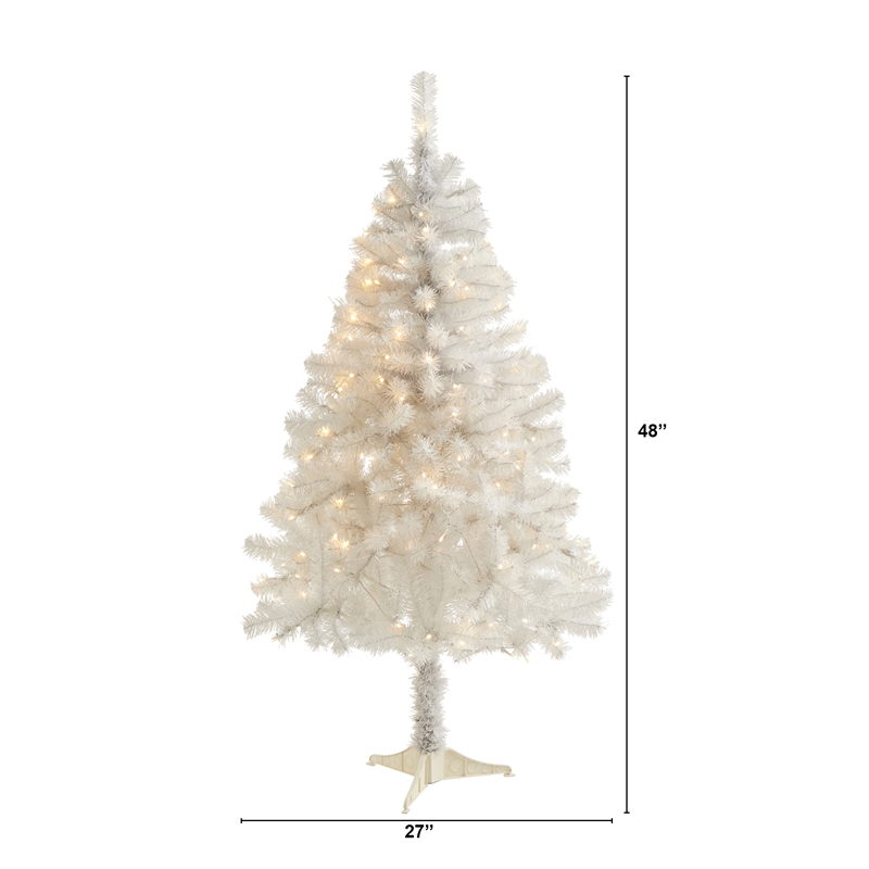 Nearly Natural 4ft White Artificial Christmas Tree with 100 Clear LED Lights