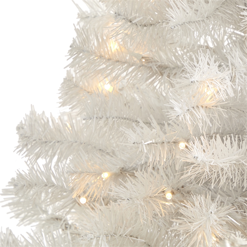 Nearly Natural 4ft White Artificial Christmas Tree with 100 Clear LED Lights