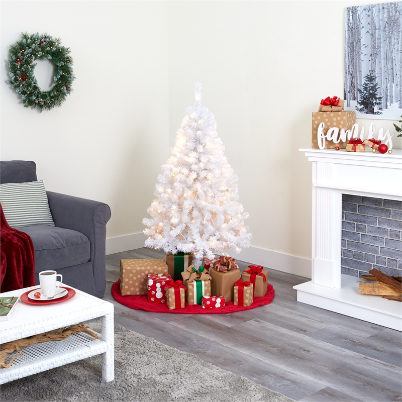 Nearly Natural 4ft White Artificial Christmas Tree with 100 Clear LED Lights