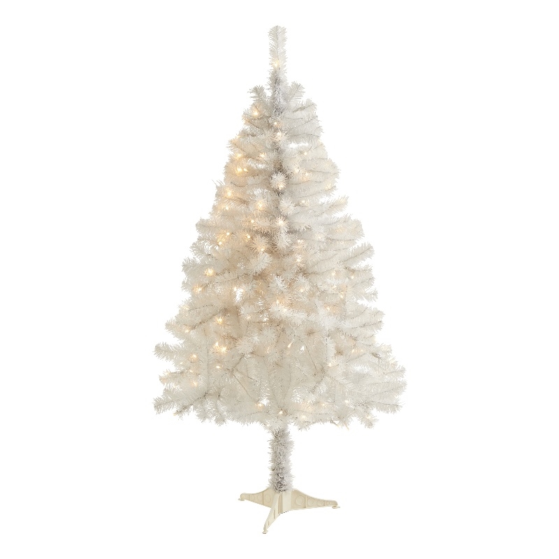 Nearly Natural 4ft White Artificial Christmas Tree with 100 Clear LED Lights