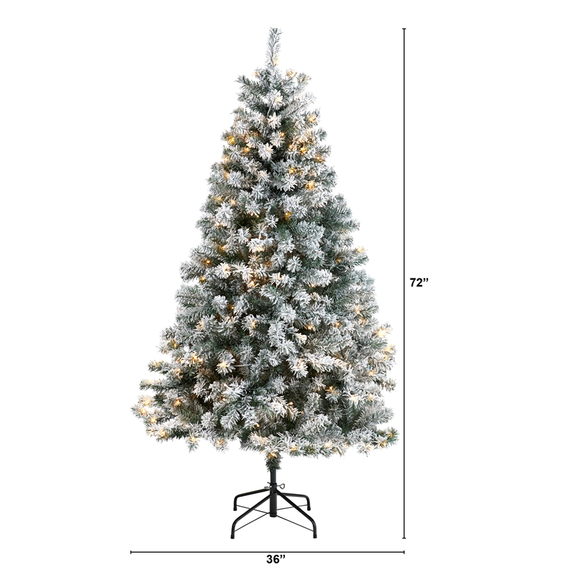 Nearly Natural 6ft Flocked Rock Springs Spruce Christmas Tree w/ 250 Clear LED