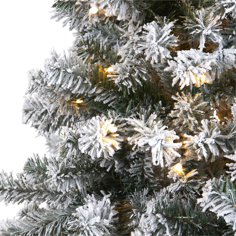 Nearly Natural 6ft Flocked Rock Springs Spruce Christmas Tree w/ 250 Clear LED