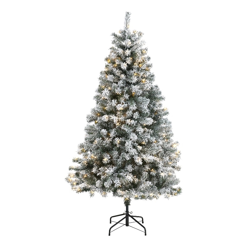 Nearly Natural 6ft Flocked Rock Springs Spruce Christmas Tree w/ 250 Clear LED