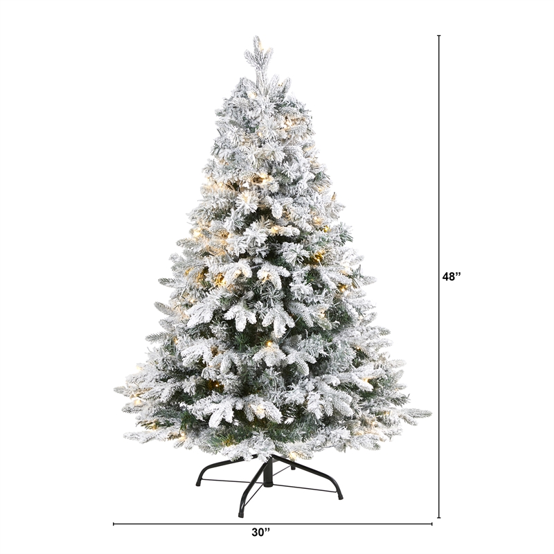 Nearly Natural 4ft Flocked Vermont Mixed Pine Christmas Tree w/ 100 Clear LED