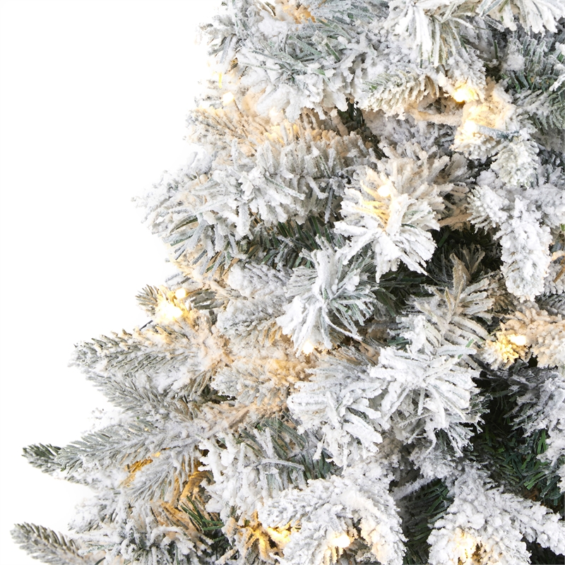 Nearly Natural 4ft Flocked Vermont Mixed Pine Christmas Tree w/ 100 Clear LED