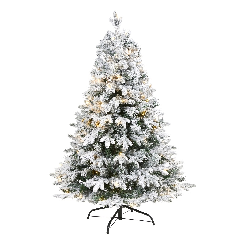 Nearly Natural 4ft Flocked Vermont Mixed Pine Christmas Tree w/ 100 Clear LED