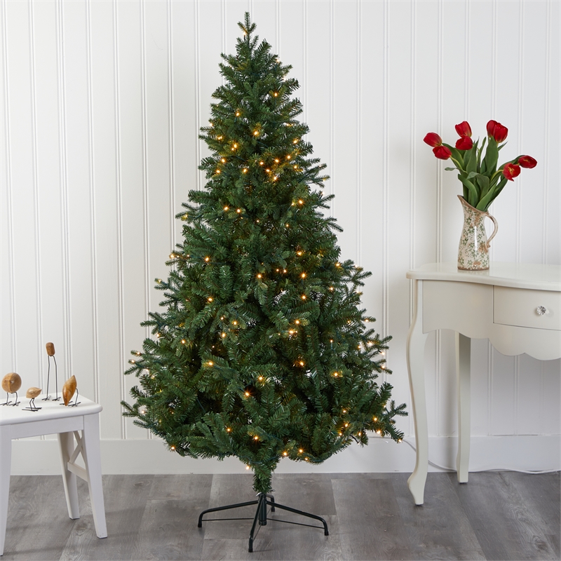 Nearly Natural 6ft Vermont Fir Artificial Christmas Tree w/250 Clear LED Lights